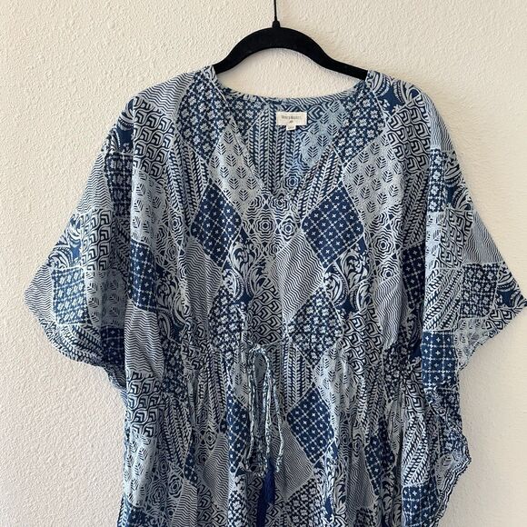 World Market Women’s Kaftan One Size Dress Cover-Up Blue Patchwork Prink Boho - Picture 4 of 13